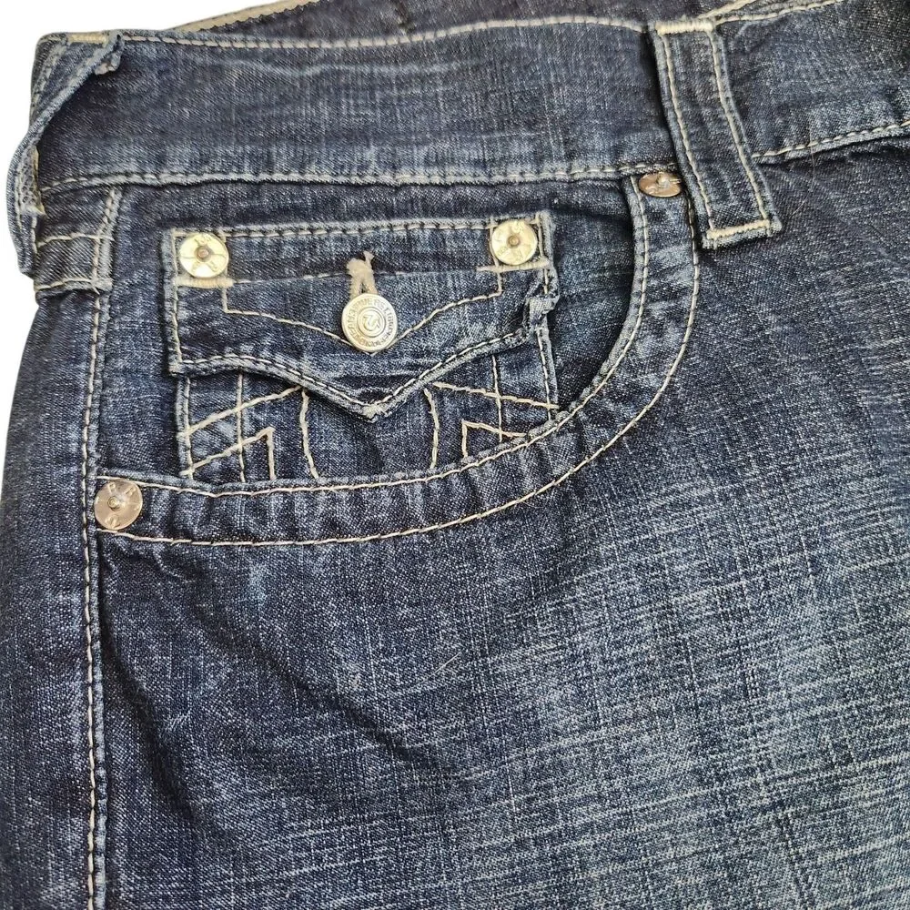 True Religion NWT 36 Denim Cut Off Shorts Raw Hem Flap Pockets Streetwear Y2K